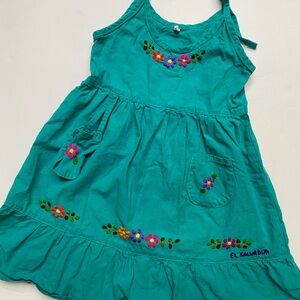 Kids Teal Dress with Floral Embroidery